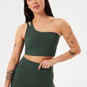 Girlfriend Collective Moss Uma One Shoulder Bra In Moss